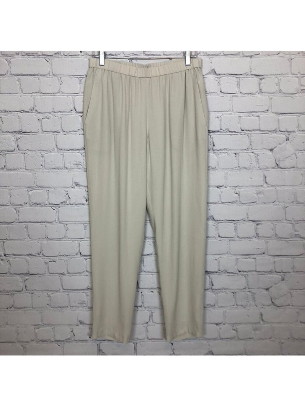 Eileen Fisher System Silk Georgette Crepe Pants Size S Bone